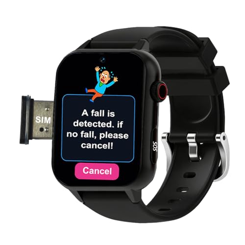 VCYEX Reloj Localizador Personas Mayores, con Detección De Caídas, con GPS, Botón De Llamada De Emergencia SOS, Smartwatch para Personas Mayores RelojBlack,1.96 * 1.57 Inch