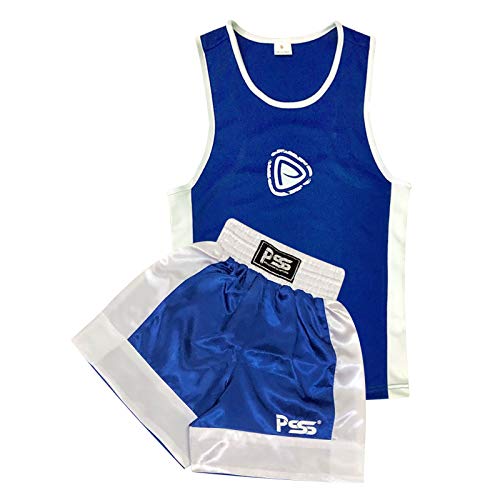 Kids Boxing Shorts & Top Set 2 Pieces High Quality Satin Fabric 3 to 14 Years (Blue, 7-8 Years)