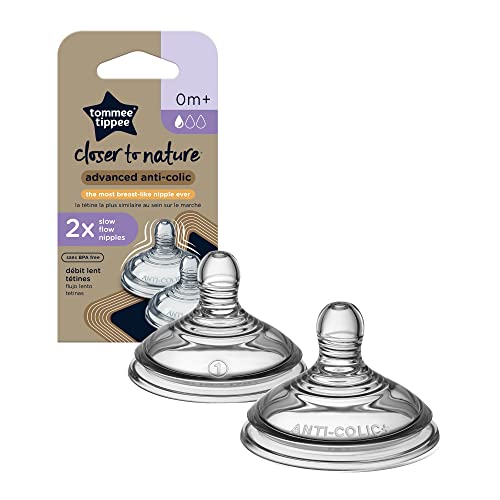Image of Tommee Tippee Advanced Anti-Colic Slow Flow Baby Bottle Nipples, 0m+ – 2pk
