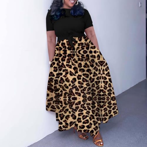 Image of BFFBABY Plus Size Dress A Line Dresses for Women Summer Long Dresses with Sleeve Casual Belted
