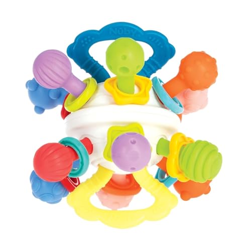 Nuby Twist Ball avec hochet et couleurs vives amusantes – Jouet sensoriel – Développe la motricité fine – 3+ mois