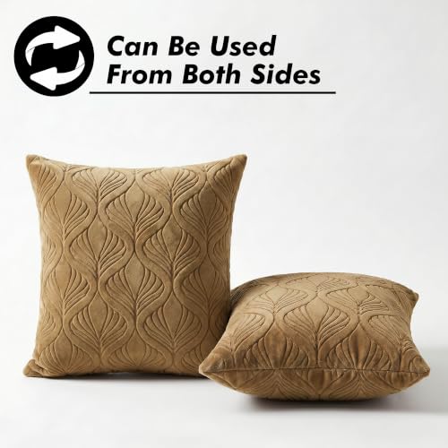 Image of Yellow Weaves Jacquard Cushion Covers | Sofa Cushion Covers | Throw Pillow Cover for Sofa, Couch, Living Room| Removable & Washable | 16x16 Inches, Set of 2 (Golden Brown)