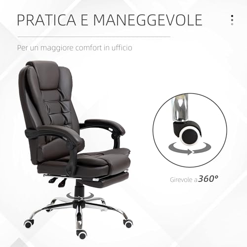 Sedia da Ufficio Ergonomica Presidenziale in Pelle PU, Poltrona da Ufficio Girevole con Schienale Alto Reclinabile 145°, Altezza Regolabile e Poggiapiedi Estraibile, color Caffè - Sedia gaming - Immagine 5