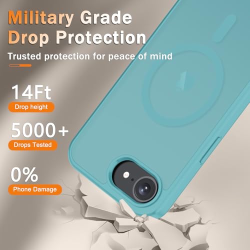 Image of YENAPOON for iPhone 17e Case, iPhone 16e Case, Matte Magnetic Phone Cover [with 1 Screen Protector] [Support for MagSafe] [Shockproof Military Grade Protection] Translucent Frosted Back, Light Blue