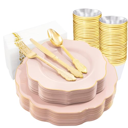 NOCCUR 175PCS Pink Plates with Gold Disposable...