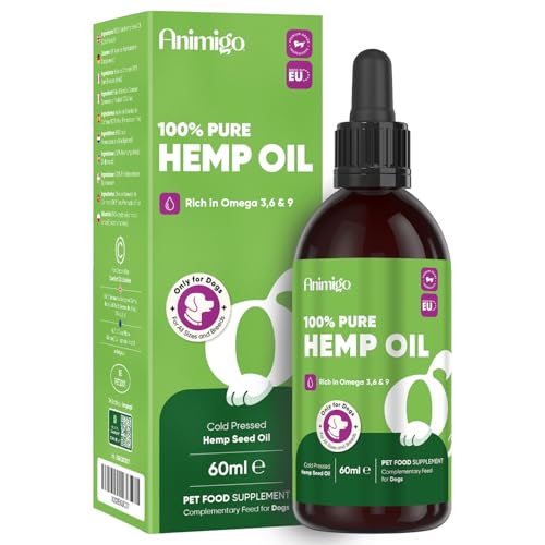 Hemp Oil for Dogs 60ml - Pure Natural & Cold-Pressed - Dog Calming Products for Loud Noises Car Rides & Home Alone Time - Rich in Omega 3 6 & 9 - Dog Calming Drops for Skin Coat Bones & Joints