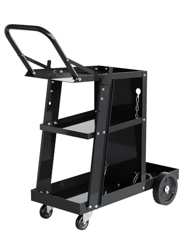 Garvee Welding Cart 3-Tier Heavy Duty Welder Cart with 400 Lbs Load Capacity Rolling Metal Utility Cart with Raised Handle 360 Swivel Wheels for TIG TIG MMA Plasma Cutter Welding Machine