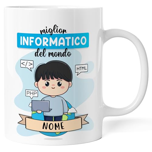 Caribu design Tazza Informatico Personalizzata con Nome e Colore Capelli - Idea Regalo per Ringraziare Informatici Sviluppatori Web Developer, per Compleanno, Natale, Lavoro, Laurea (Informatico Uomo)