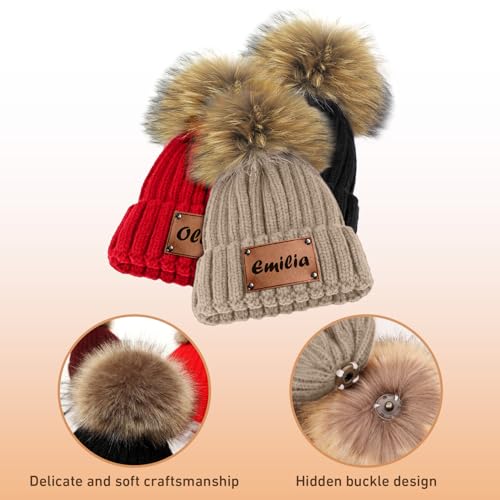 Personalized Parent-Child Beanie Hat, 2-Pack Mama Mini Pom Pom Hats, Mother & Baby Boys Girls Winter Warm Knit Hat Gifts2