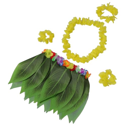 GLEAVI Conjunto De Vestido Hawaiano Falda De Hierba Luau Leis y Detalles De Flores Para Fiesta Tropical y Disfraz De Luau