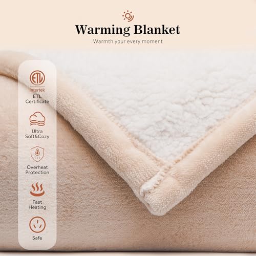 Sealy Cobertor Elétrico Queen Size, Flanela E Cobertor Aquecido Sherpa Com 10 Configurações De Aquec