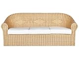 Beliani 3-Sitzer Gartensofa Rattan natürlich mit Kissen weiß Outdoor & Indoor Livadeia