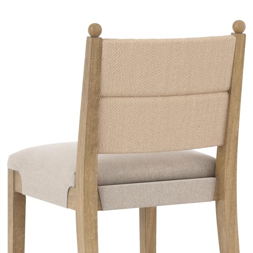 Image of Nathan James Cove Seagrass Counter Stool Wood Upholstered Bar Stool with Natural Flax Cushion and Seagrass Backrest, Light Brown