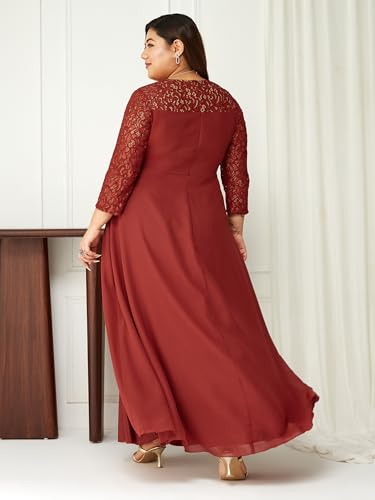 Image of Miss Chase A+ Women's Floral Printed Relaxed Fit V -Neck 3 /4Th Sleeve Georgette Maxi Dress