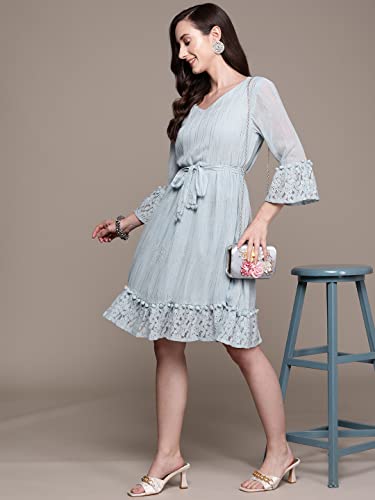 Image of ishin Women's Knee-Length Embellished A-Line Dress
