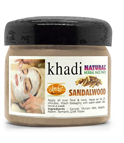 Khadi Natural Herbal Sandalwood Face Pack with Neem ,Turmeric, Multani Mitti & Mulethi | Controlling Excess Oil | Natural Face Pack for Acne | Herbal Face Pack for Glowing Skin | Suitable for All Skin Types , 180 g, Pack of 2