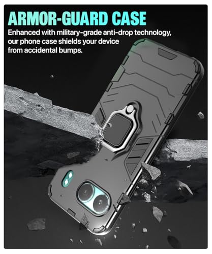 Image of WOW IMAGINE Shock Proof Back Case Mobile Cover for 1+ OnePlus Nord 4 5G | Back Cover Case (Tough Armor | Hybrid PC + TPU | Ring Holder & in-Built Kickstand | Black)