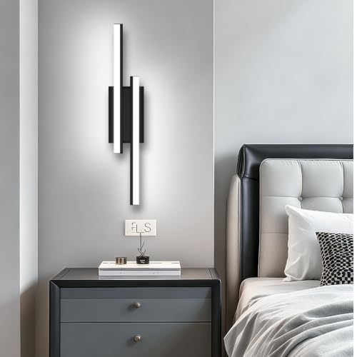 Image of Bathroom Light Fixture Over Mirror Retractable Vanity Light Bar | 5CCT 24 Inch Modern LED Dimmable Black Bathroom Lamp IP44 25W 2200LM - Wall Light Fixture ETL Certified (2 Pack)