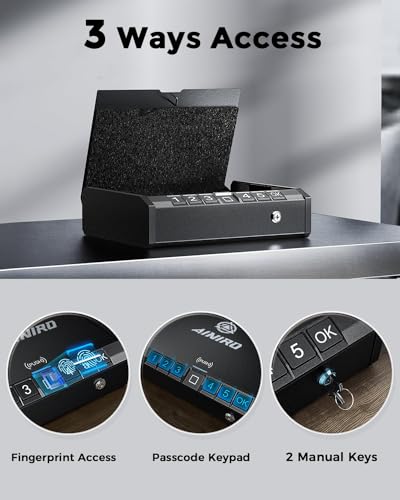 Gun Safe for Pistols - Biometric Gun Safe for Handgun, Quick-Access Gun Lock with Fingerprint Identification or Key Pad, Firearm Storage Home Bedside Nightstand Car - Image 4