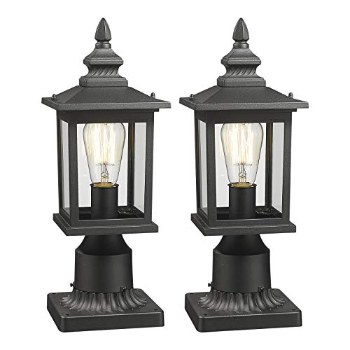 Eapudun Outdoor Post Lanterns | Set of 2 Exterior Post Light Fixture with 3-Inch Pier Mount Base, Matte Black Die-cast Aluminum Finish with Clear Glass, WLA1302-MBK