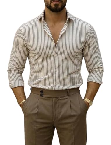 Image of IndoPrimo Men's Striped Shirt | Premium Slim Fit Full Sleeve Formal Casual Shirt | Button-Down Cotton Shirt for Office