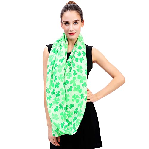 Lina & Lily Four Leaf Clover Shamrock Print Infinity Scarf for Women St Patricks Day3