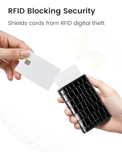 Women's Small Wallet - Sleek & Secure - RFID Blocking Compact Wallet with Slim Lightweight Pop Up Credit Card Holder, Premium Black Leather Capacity 11+ Cards Plus Cash & ID, Gift for Her3