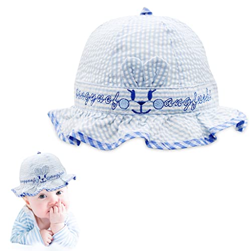 Image of SNOWIE SOFT Baby Hats for Girls, Hat for Baby Girl, Summer Hat Rabbit Ears Sun Hat Blue Stripy Bucket Hat for Outdoor UV Protection Baby Cap 6-12 Months