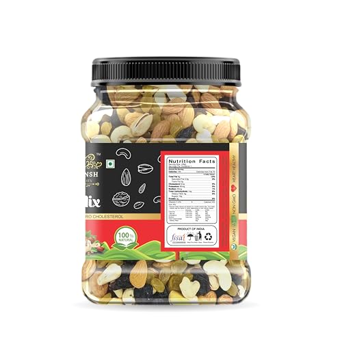 Image of Pavitransh 100% Natural Premium Mix Dry Fruits 500Gm with Almonds | Cashew | Kishmish | Apricot | Black Raisins | Dried Kiwi | Nuts and Dry Fruits 500Gm (Jar pack)