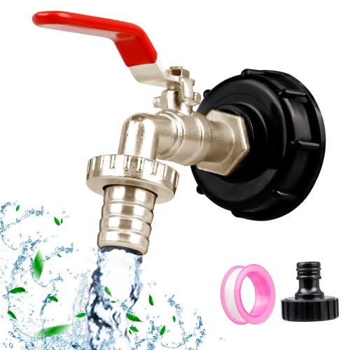 Niaetuto 1/2' Robinet Cuve 1000L,Adaptateur de Réservoir en Alliage d'aluminium,S60X6 IBC Raccord Robinet,Robinet de Jardin avec Adaptateur en Plastique,pour d'adaptateur de Cuve