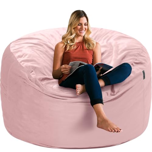 HABUTWAY Bean Bag Chair 3Ft Luxurious Velvet Ultra Soft Fur with High Rebound Memory Foam Bean Bag Chairs for Adults Plush Lazy Sofa with Fluffy Sponge 3' (Pink)