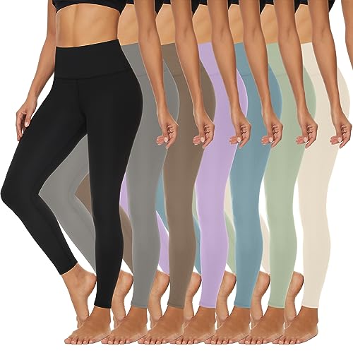 FULLSOFT Paquete de 7 leggings de cintura alta para mujer, pantalones de yoga suaves y delgados con control de abdomen, color negro