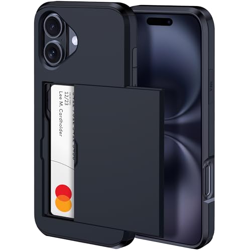 harusaki iPhone 16 Wallet Case with Hidden Card Slot - Wireless Charging Compatible iPhone 16 Case with Card Holder for Men and Women (Black)