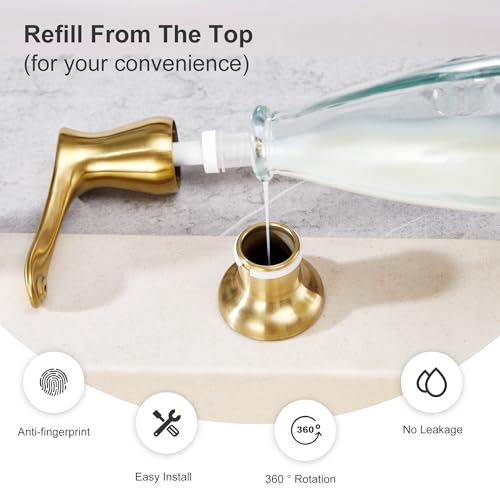 GAGALIFE Kitchen Sink Soap Dispenser Gold, Built in Soap Dispenser with 17 OZ Bottle, Refill from The Top, Liquid Dispenser for Kitchen Sink by GAGALIFE - Image 5