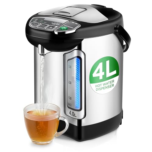 NutriChef Electric Water Boiler and Warmer - 4L/4.2Qt Stainless Steel Electric Hot Water Dispenser w/Rotating Base Auto Shut Off Safety Lock Instant Heating for Coffee & Tea (NCHUB24)