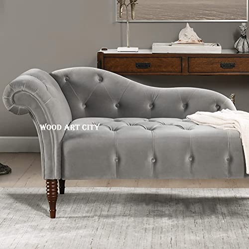 Image of Luxury Velvet 2 Seater Chaise Lounge Sofa - Tufted Chesterfield Modern Couch with Button Tufted Back Elegant Lounge Couch for Living Room, Bedroom, Office