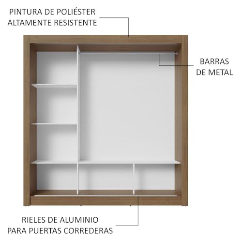 Image of Madesa 3 Sliding Doors Wardrobe Ample Storage Wooden Almirah 170 Cm with Shelves and Hanging Units for Bedroom - Brown