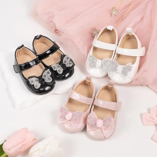 Miamooi Infant Baby Girls Wedding Dress Shoes Bow Ballet Princess Mary Jane Flats Toddler First Walkers Sneaker Newborn Crib Baptism Shoes3