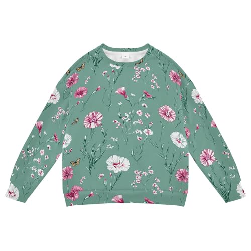 JUNZAN Cartoon Dianthus Sage Green Little Kids Hooded Sweatshirt Crewneck Sweatshirt With Hoodie Camping 4T