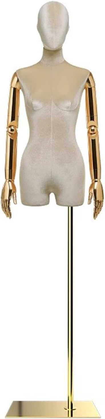 CONGRUI Velvet Torso for Human Retail Mannequins Detachable and Rotatable Arm Suitable Clothing Stores Boutique(Yellow)