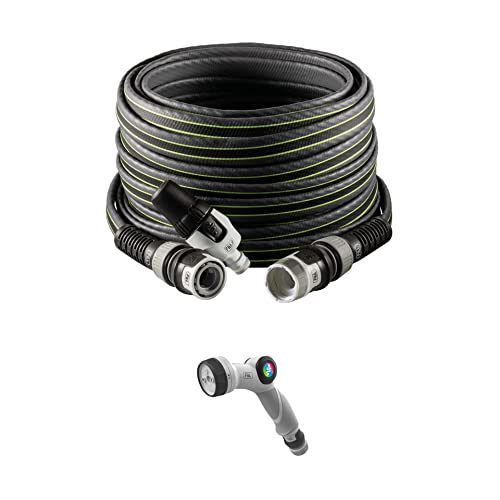 FITT FORCE PLUS 5/8 35 m - Wasserschlauch für den Garten zur Bewässerung, kompakt, leicht und robust für intensive Verwendung mit Lanze und Multifunktions-Pistole, Grau mit grünen Streifen