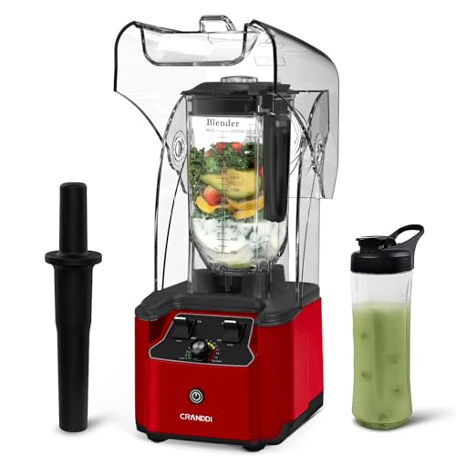 CRANDDI Quiet Commercial Blender with Soundproof Shield, 2200 Watt Professional Blenders for Kitchen with 80oz Pitcher and Self-Cleaning, High-Speed Blenders K90 Red