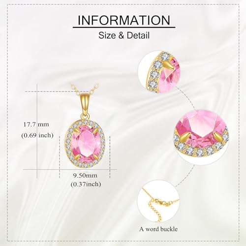 GEHN 14K Solid Gold Birthstone Necklace Gemstone Oval Pendant Necklace Real Gold Jewelry Birthday Gifts for Women4