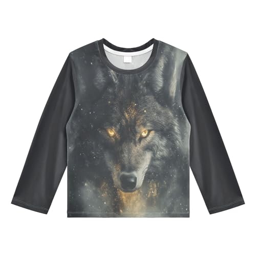 Glowing Wolf Gray Boy's Rash Guard Swim Shirt Long Sleeve Sun Shirt for Swimming Pool Beach UPF50+