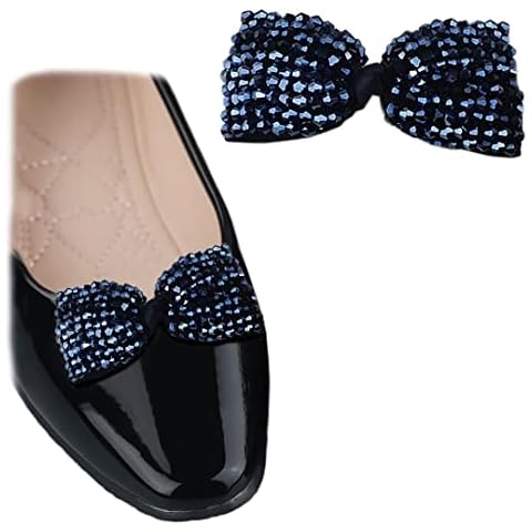 Tsangbaby Elegant Crystal Bows Shoes Accessories Trendy Satin Wedding Shoe Bows Clips Cute Women Shoes Charms DIY Bag Pumps Dark Blue, One Size Cover