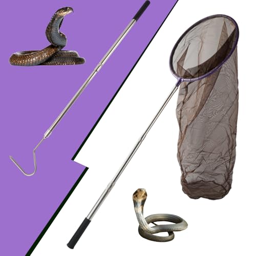 Snake Net, Snake Catcher Net, Rattlesnake Grabber Handling Tool, Reptile Catch Telescopic Pole Stick, Rattle Snake Removing and Catching Picker Tong, Snake Catcher Hook Grabber Handling Stick Trap Too