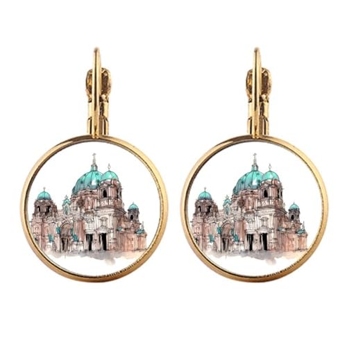Boucles d'oreilles clip or sans douleur motif Cathédrale de Berlin