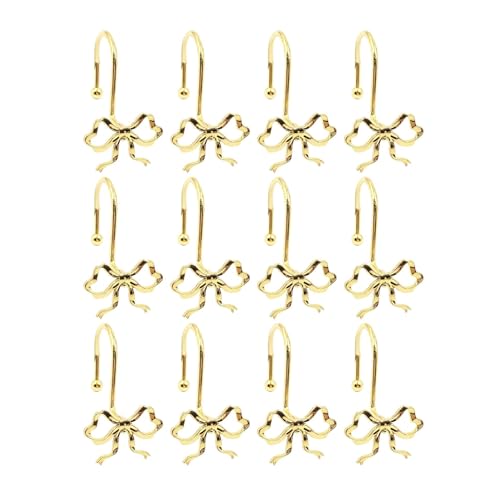 QOXEZY - QOXEZY Lot de 12 crochets décoratifs pour rideau de douche en alliage de zinc antirouille pour salle de bain, chambre, salon, décoration de chambre d'enfant, doré/argenté/noir (doré)
