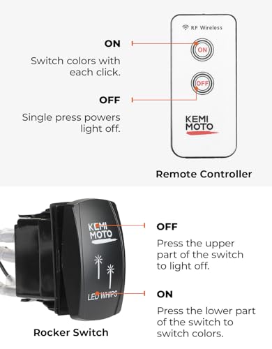 Image of KEMIMOTO 50mm Whipless LED Whip Lights Compatible with UTV Polaris Can-Am | UTV Alien Lights Multi-Color Scratch-resistant Compatible with Can-Am CFmoto Kawasaki w /Mounts Fit 1.5''-2'' Roll Cage