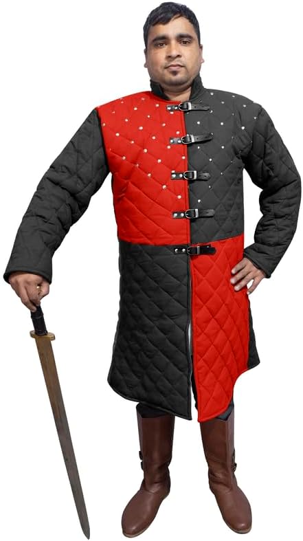 Medievals Gambeson Thick Padded Two Tone color Quilted Jacket Cotton Aketon for Renaissance Cosplay Costumes